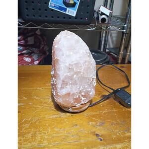 Himalayan Natural Glow Pink Crystal Salt Rock Lamp Wooden Base 6 lbs Plug In "L